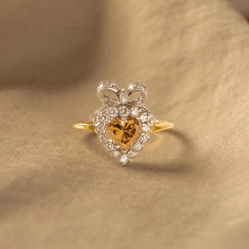 1 Carat Heart Shape Fancy Intense Yellowish Brown Diamond Ring