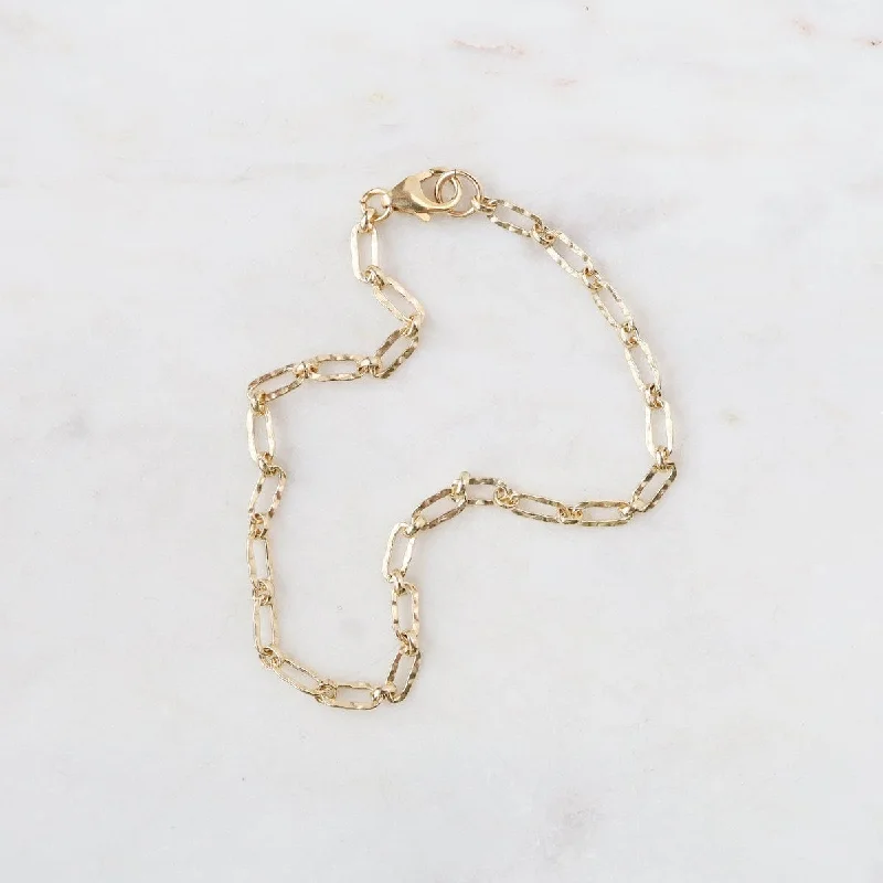 Gold Filled Hammered Alternating Oval Round Link Chain Bracelet