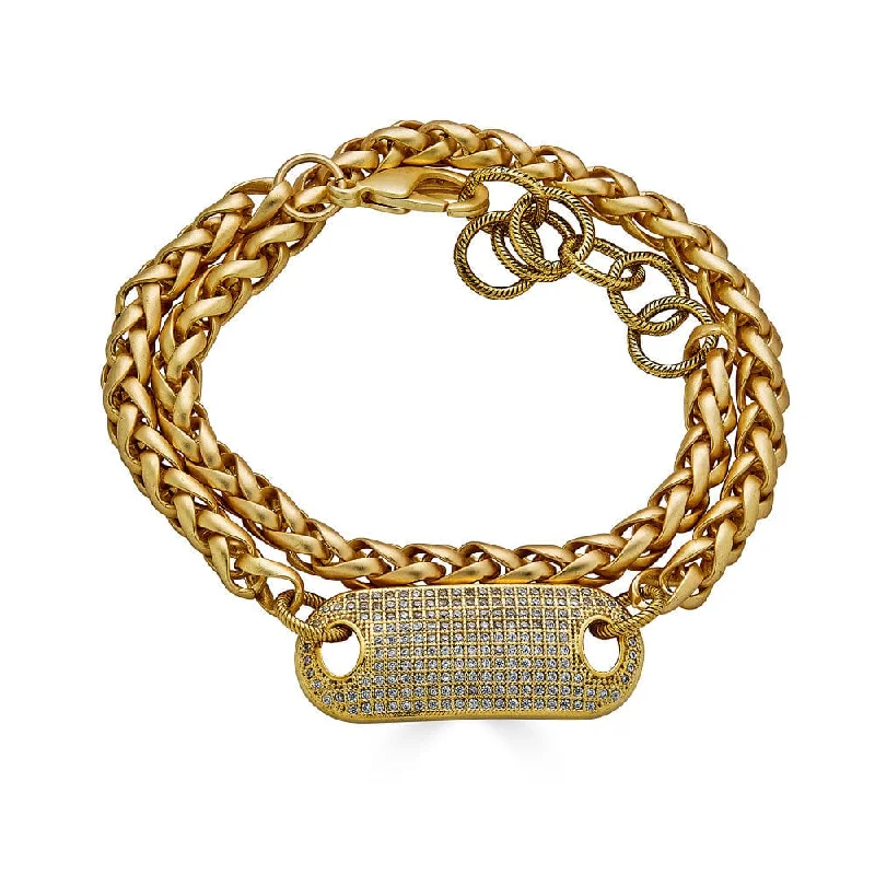 Matte Gold Double Wrap Bracelet with Pave Connector