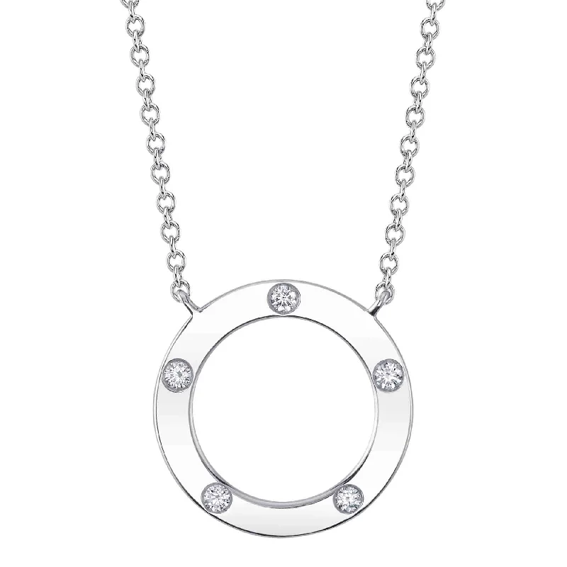 14K Gold 0.07 Carat Diamond Circle Pendant Necklace