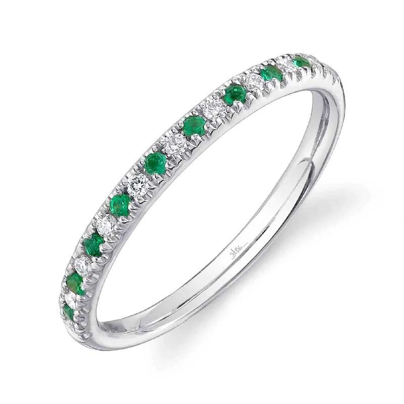 14K Gold 0.10 Carat Emerald & Diamond Band