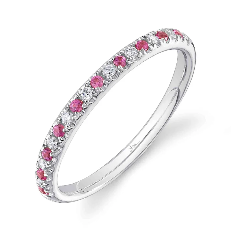 14K Gold 0.10 Carat Pink Sapphire & Diamond Band