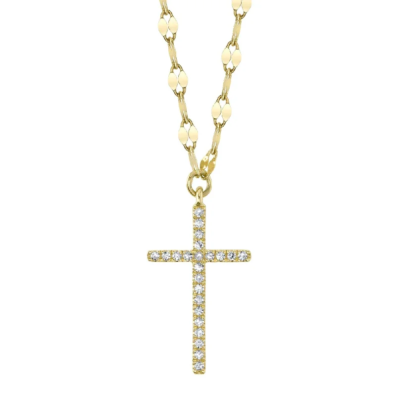 14K Gold Diamond Cross Pendant Tinsel Necklace