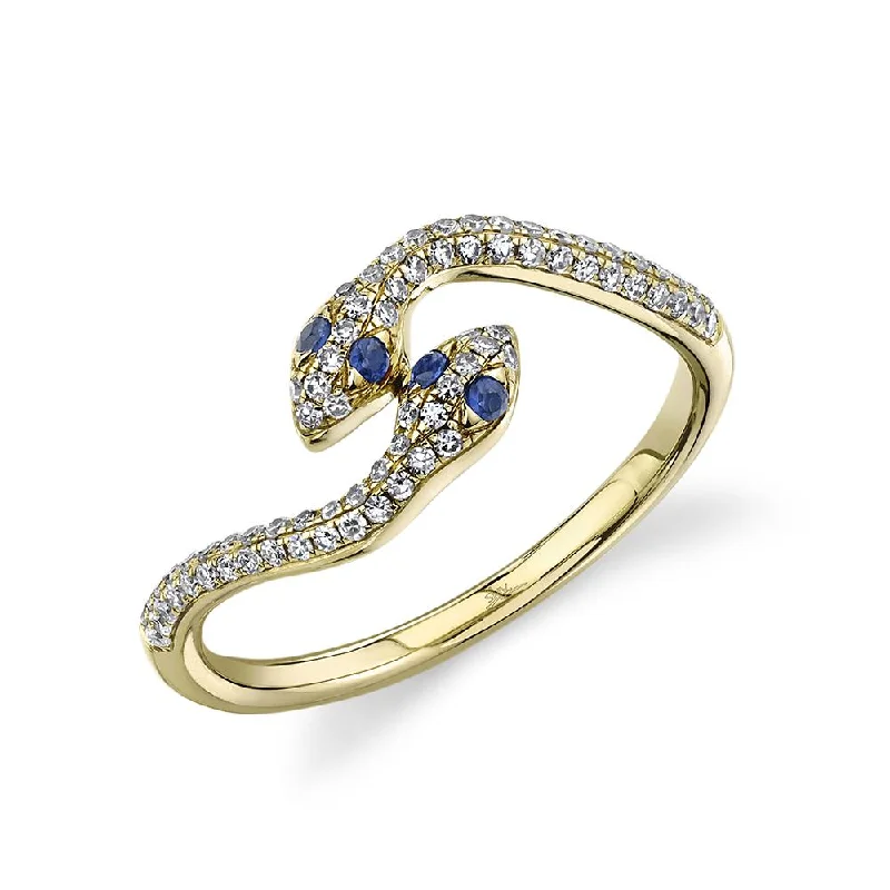 14K Gold Diamond Sapphire Twin Snakes Ring