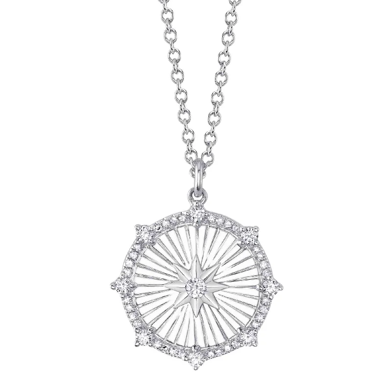 14K Gold Diamond North Star Medallion Pendant Necklace