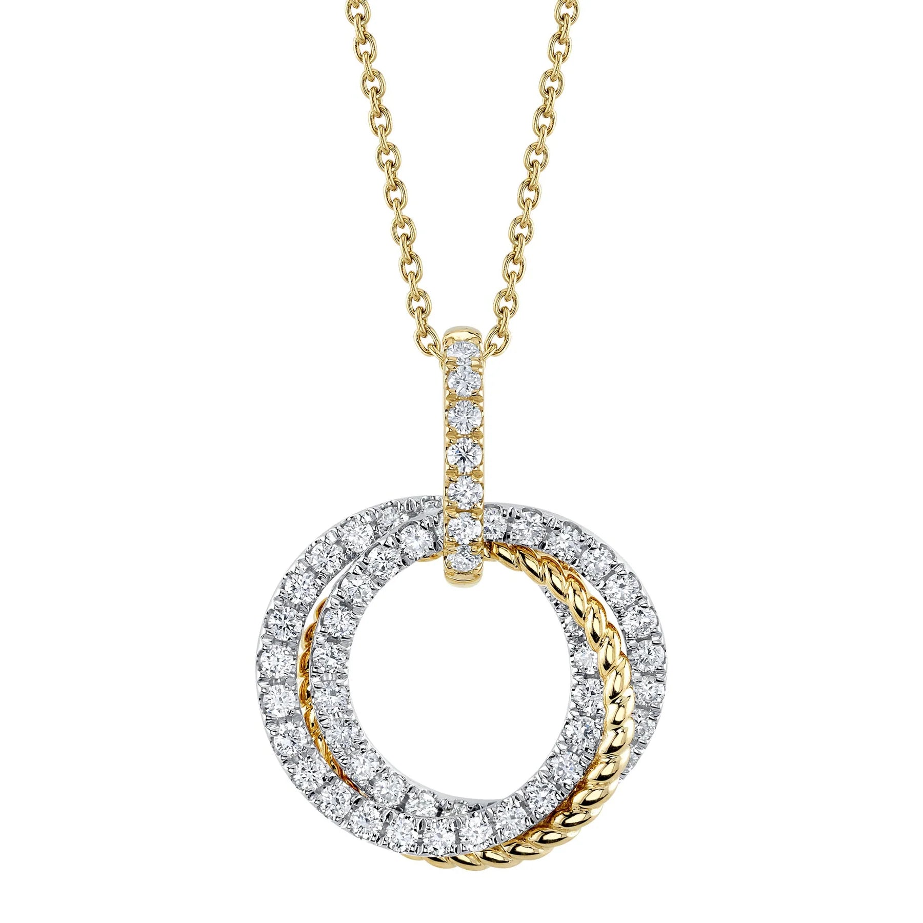 14K Gold Two Tone 1.0 Carat Total Weight Diamond Interlocking Circles Pendant Necklace