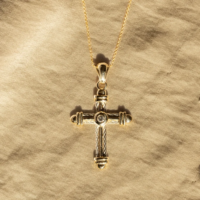 14K Two Tone Gold Diamond Cross Pendant Necklace