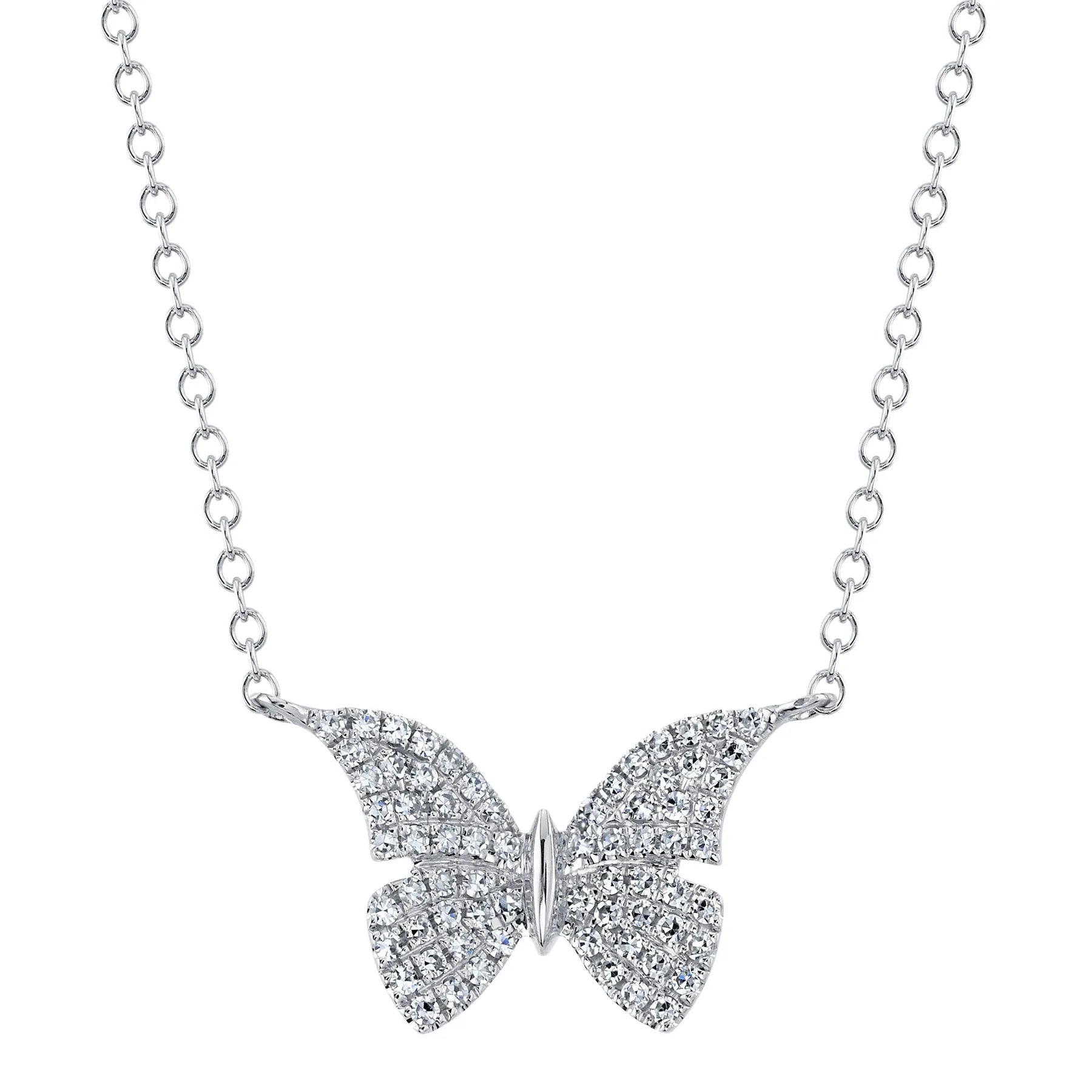 14K White Gold 0.15 Carat Total Weight Diamond Butterfly Pendant Necklace