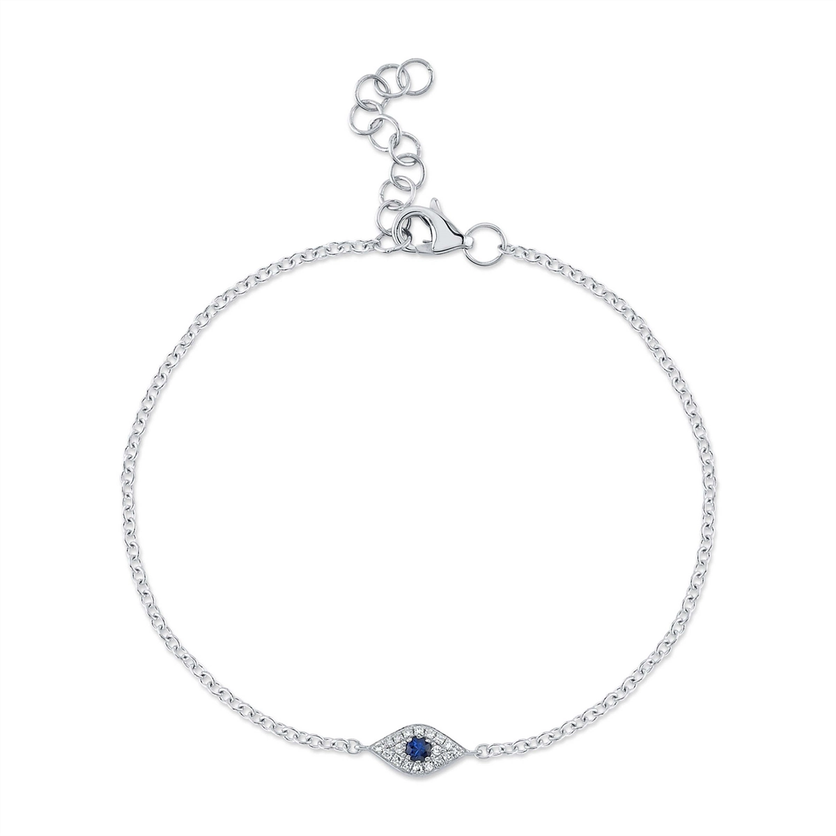 14K White Gold Diamond and Blue Sapphire Eye Bracelet