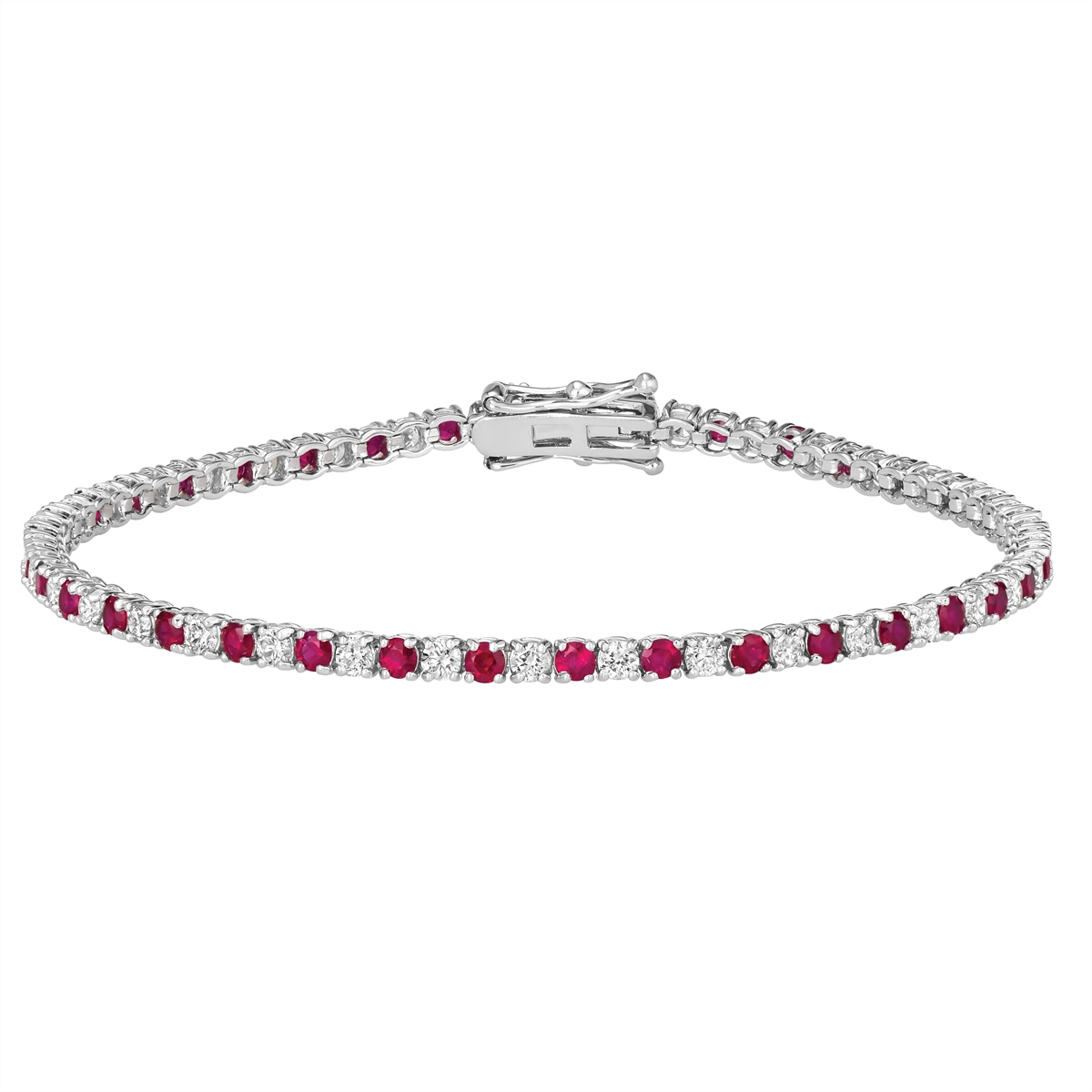 14K White Gold Diamond and Ruby Bracelet