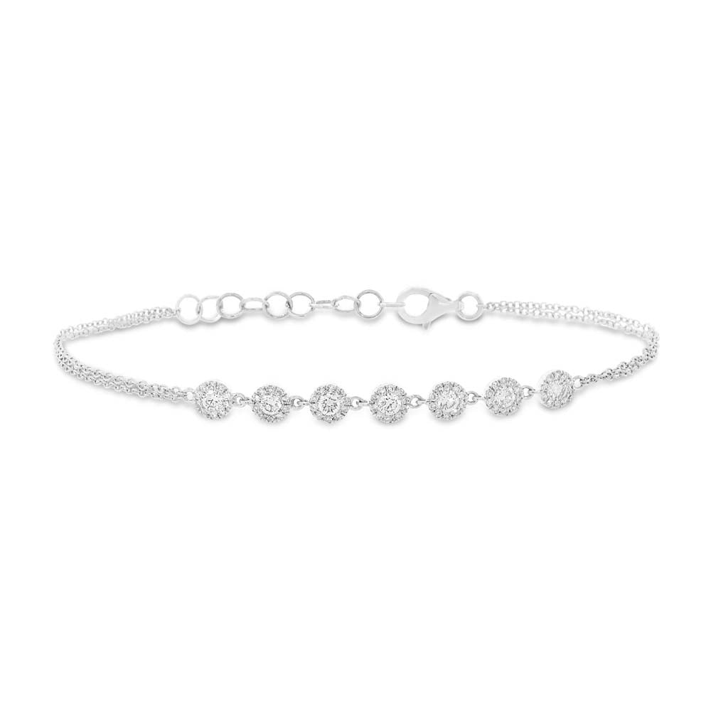 14K White Gold Diamond Bracelet with 7 Halos