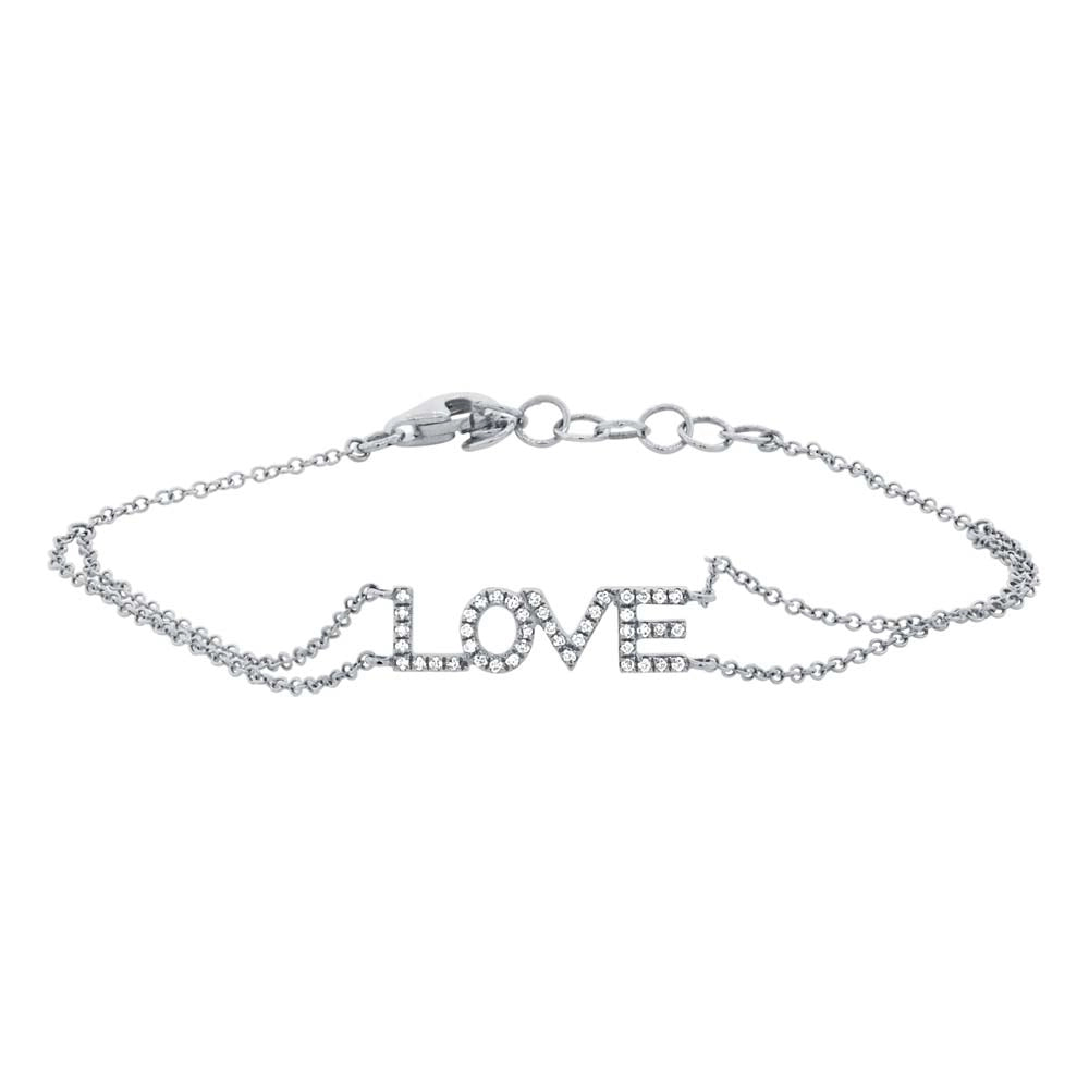 14K White Gold Diamond LOVE Double Chain Bracelet