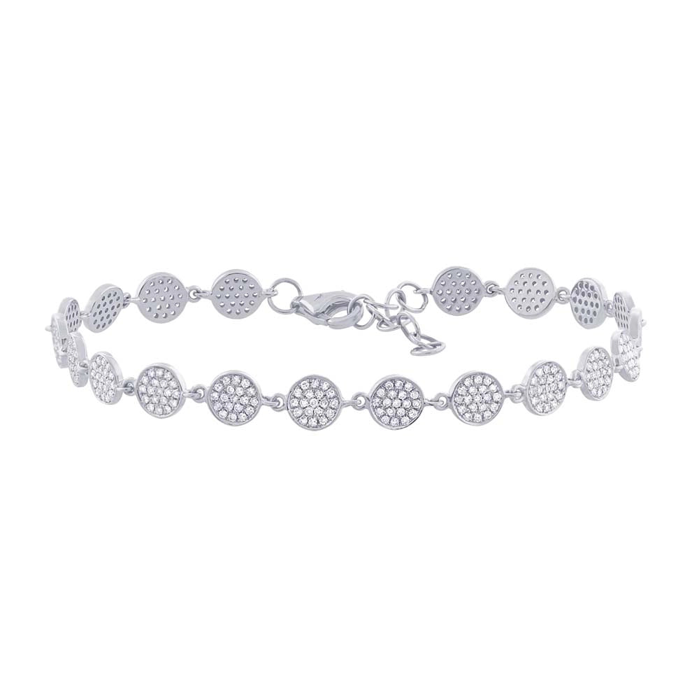 14K White Gold Diamond Pave Round Bracelet