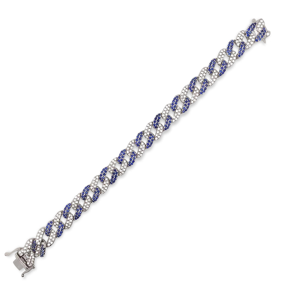 14K White Gold Diamond & Sapphire Pave Link Bracelet