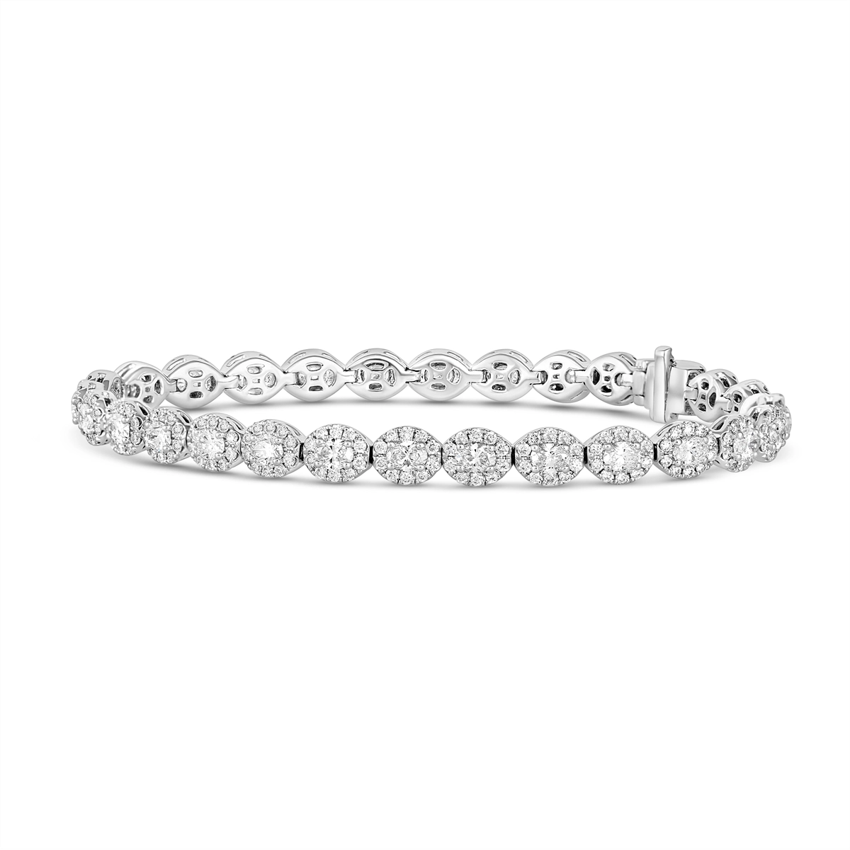 14K White Gold East to West Halo Oval Diamond Bracelet