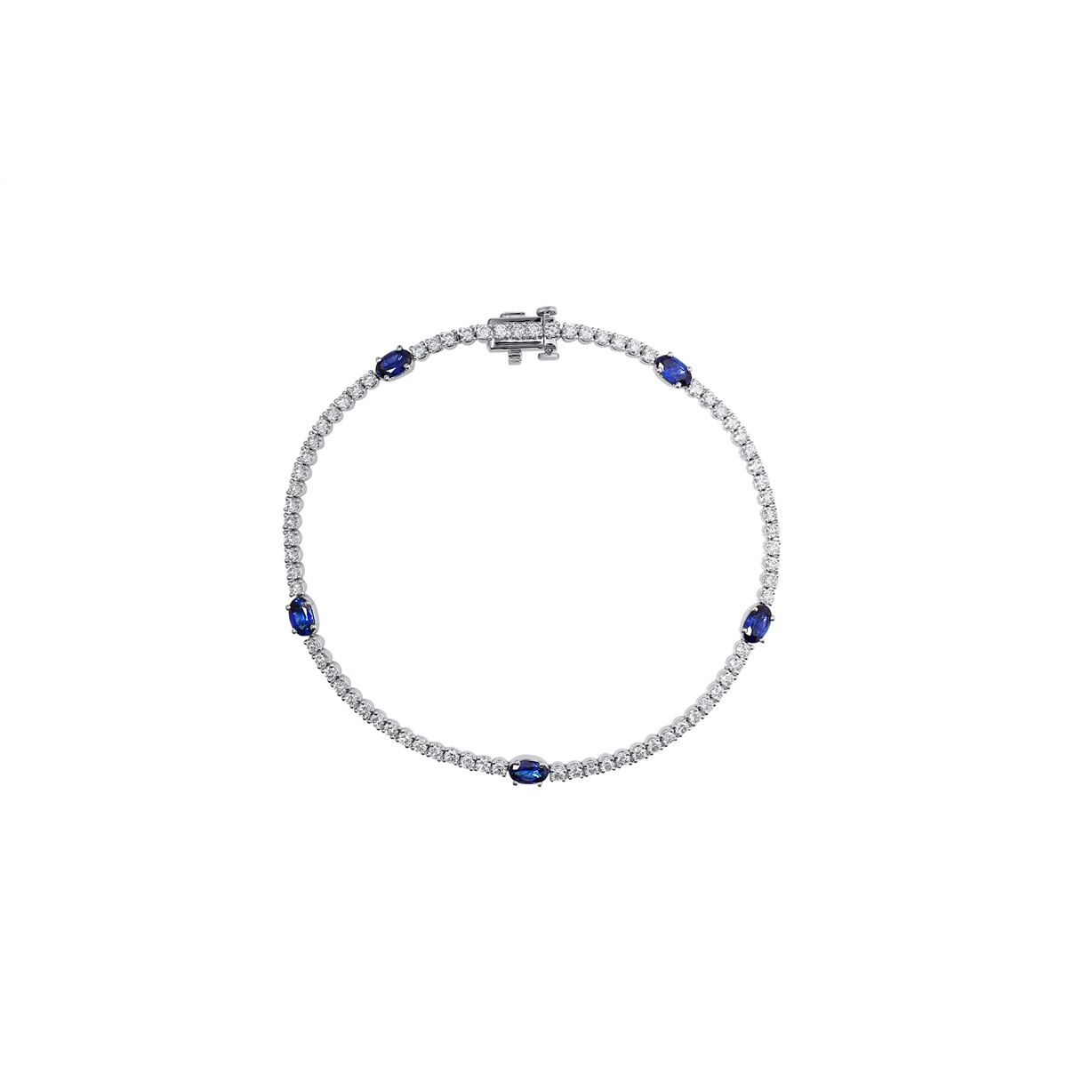 14K White Gold Oval Sapphire and Round Diamond Bracelet