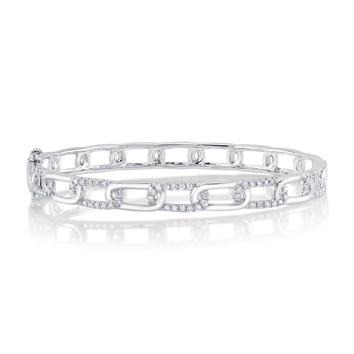 14K White Gold Paperclip Link Diamond Bangle Bracelet