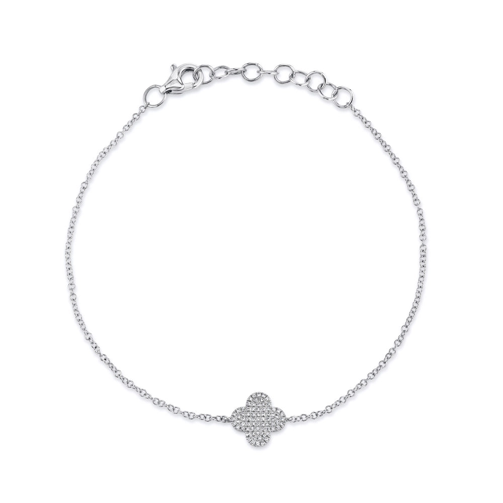 14K White Gold Pave Diamond Clover Bracelet