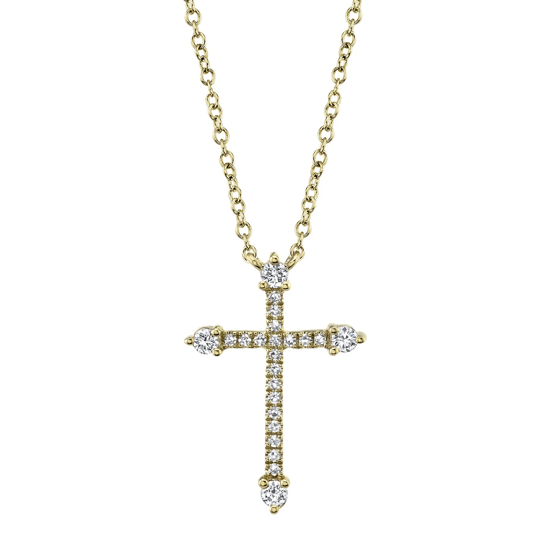 14K Gold 0.17 Carat Total Weight Diamond Cross Pendant Necklace