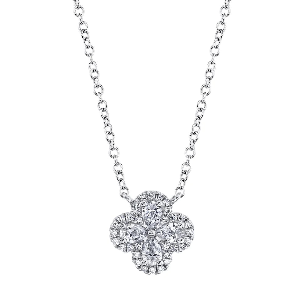 14K Gold 0.41 Carat Diamond Clover Pendant Necklace