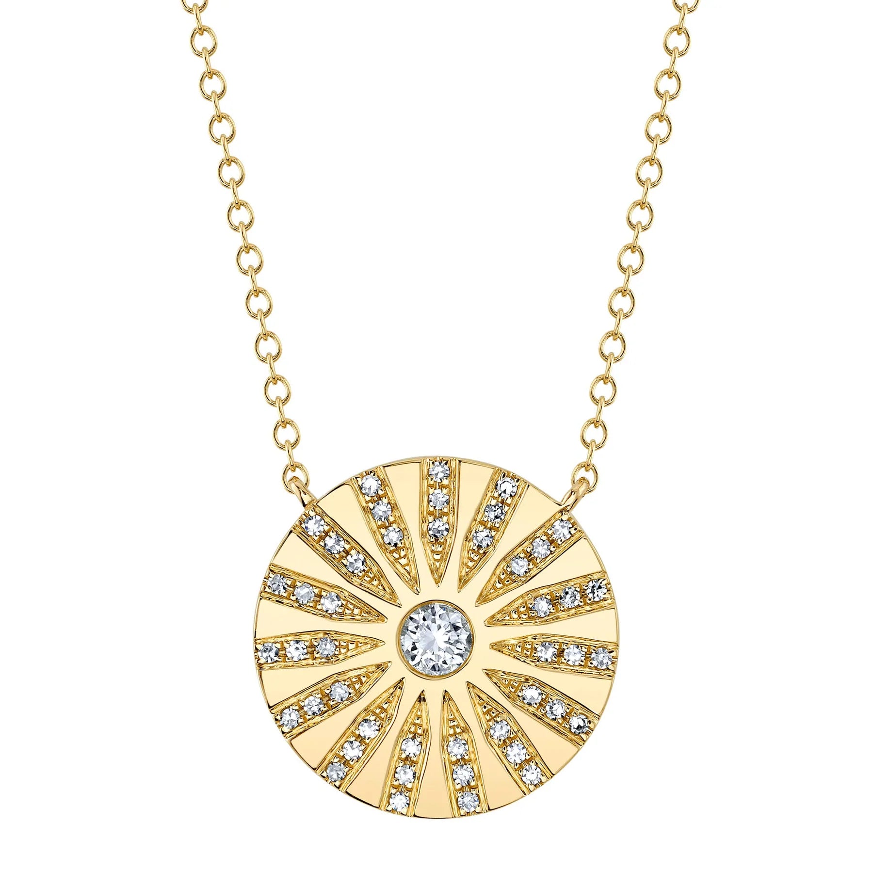 14K Yellow Gold 0.20 Carat Total Weight Diamond Circle Pendant Necklace