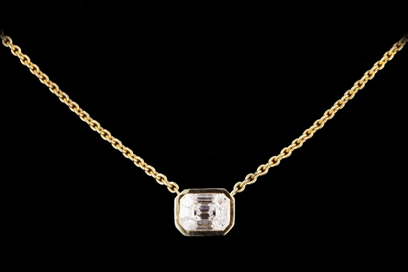 14K Yellow Gold 0.31 Carat Total Weight Mosaic Emerald Cut Diamond East-West Bezel Pendant Necklace