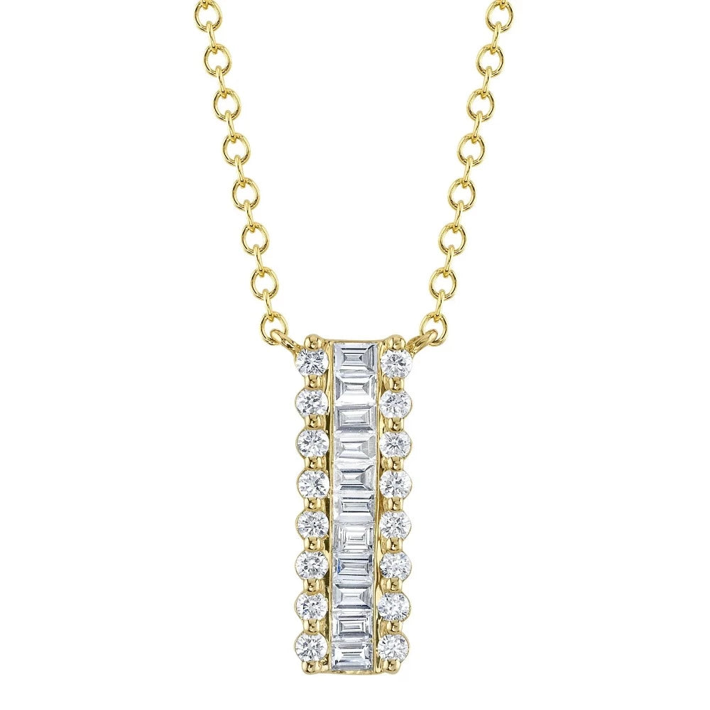 14K Gold 0.56 Carat Total Weight Baguette Diamond Bar Pendant Necklace