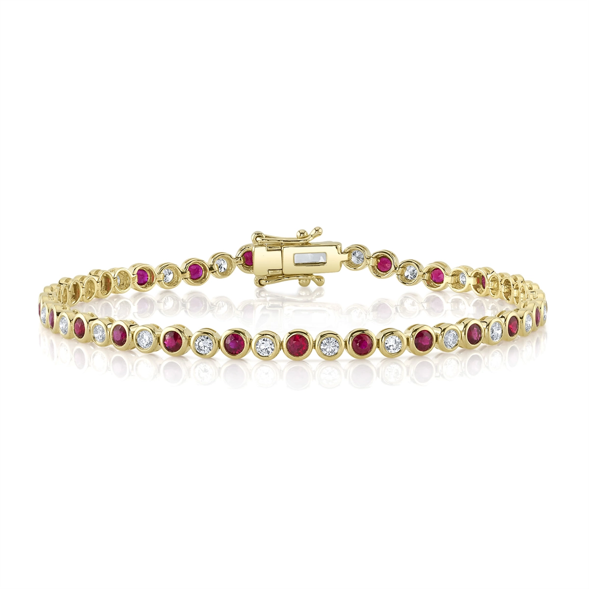 14K Yellow Gold Bezel Set Ruby and Diamond Bracelet