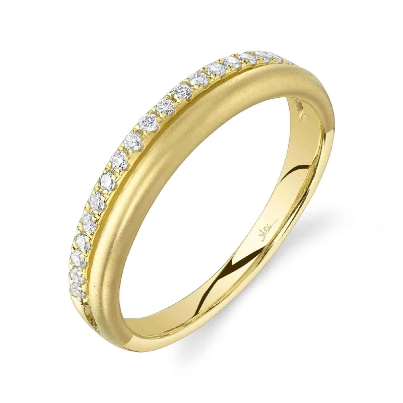 14K Yellow Gold 0.18 Carat Diamond Brushed Double Band