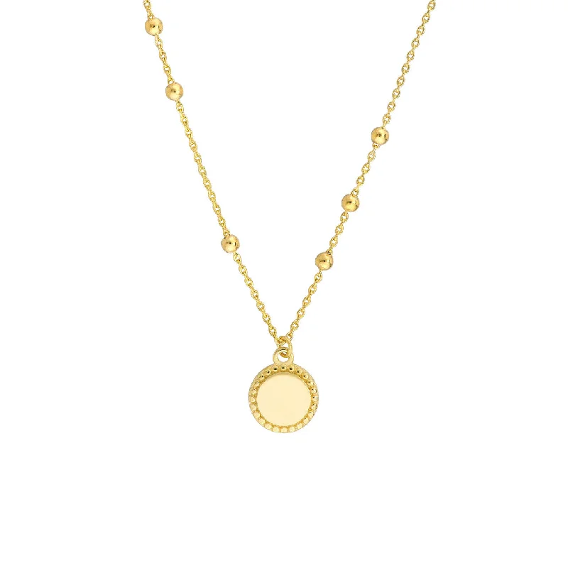 14K Yellow Gold Circle Disk with Bead Chain Pendant Necklace