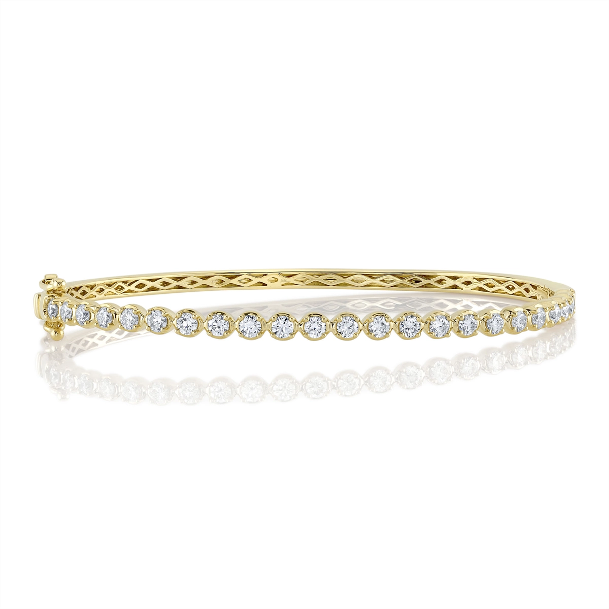 14K Yellow Gold Diamond Crown Setting Bangle Bracelet