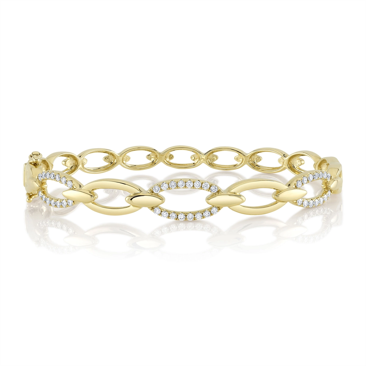 14K Yellow Gold Diamond Link Bangle Bracelet