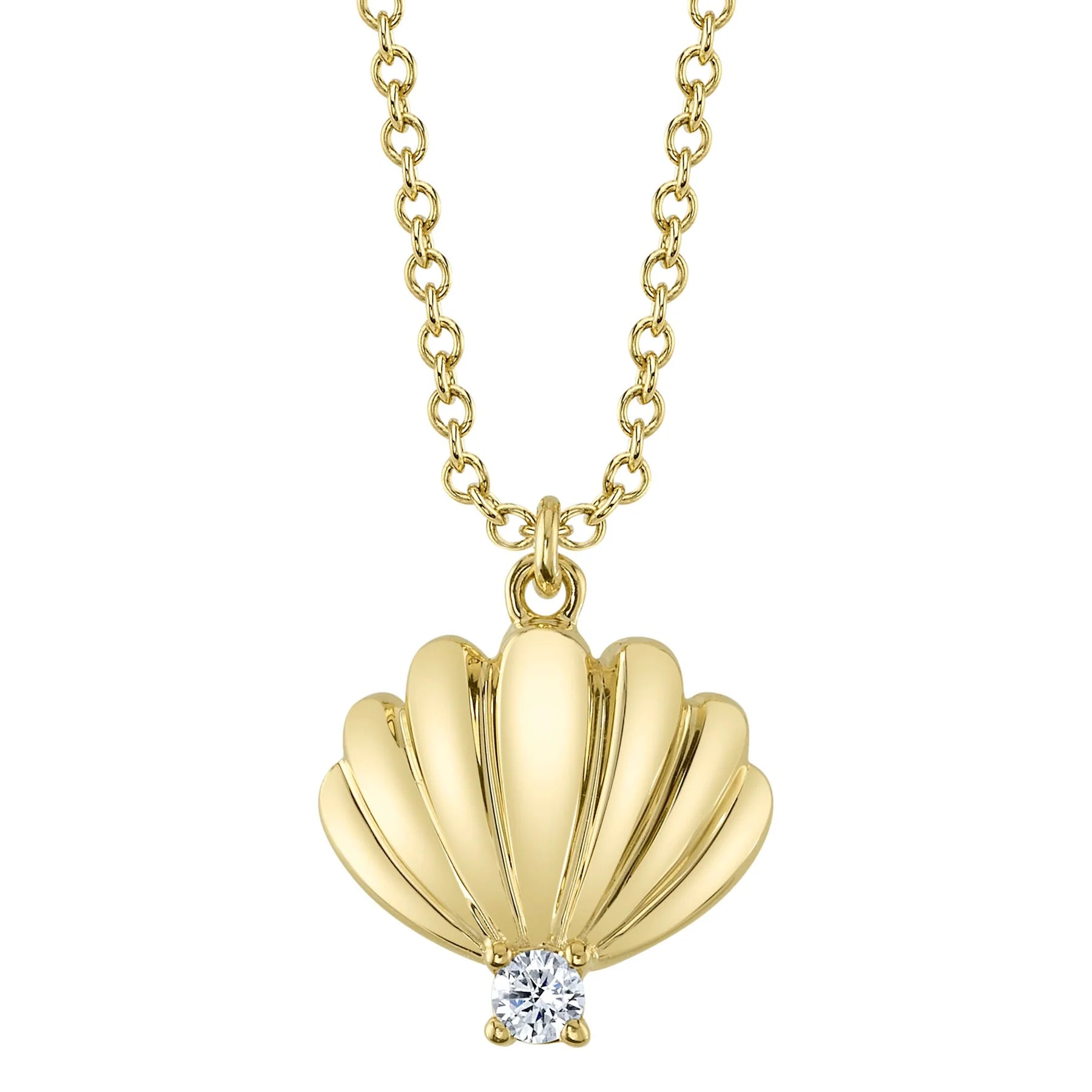 14K Gold Diamond Seashell Pendant Necklace