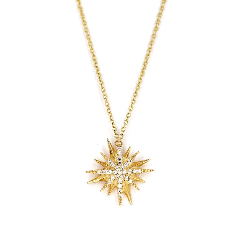 14K Yellow Gold Diamond Starburst Pendant Necklace