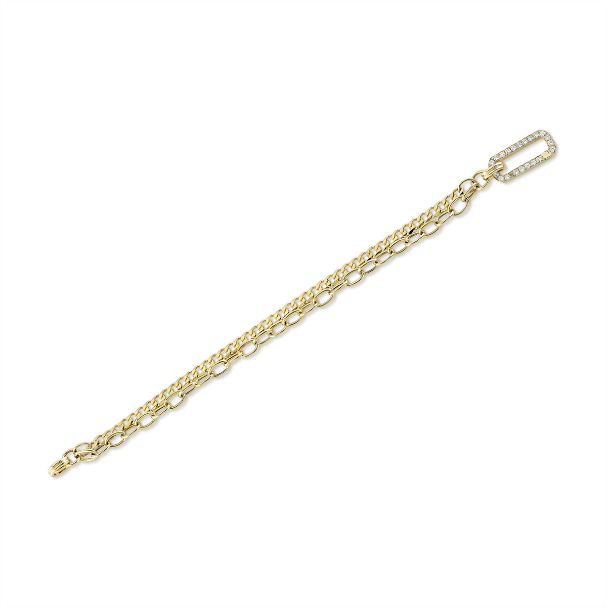 14K Yellow Gold Diamond Two Row Link Bracelet