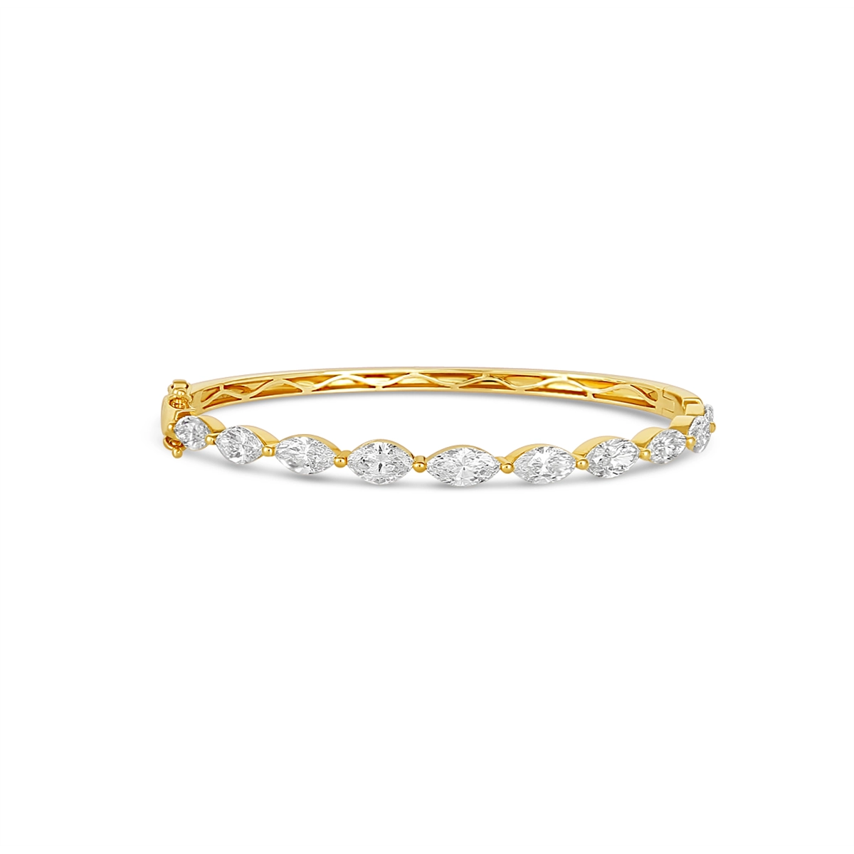 14K Yellow Gold East/West Marquise Diamond Hinged Bangle Bracelet