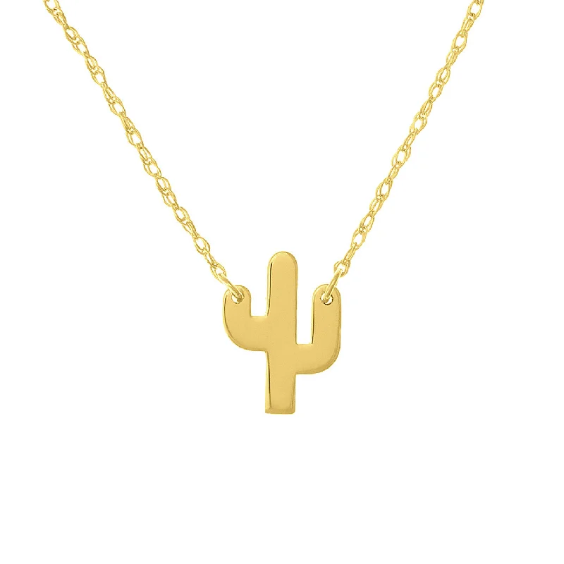 14K Yellow Gold Mini Cactus Pendant Necklace