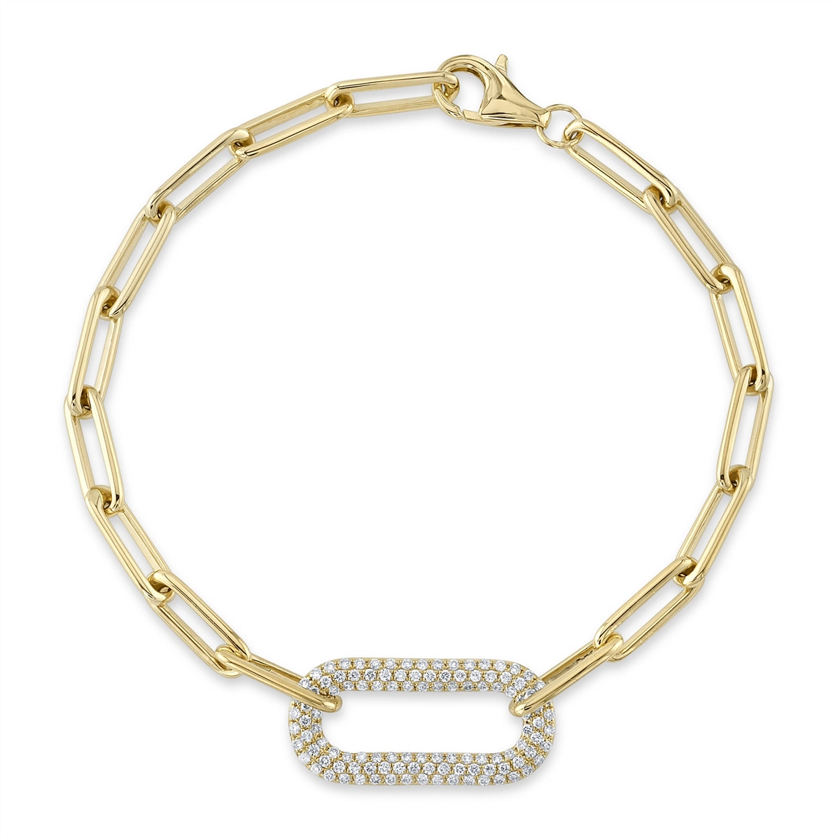 14K Yellow Gold Pave Diamond Paperclip Link Bracelet