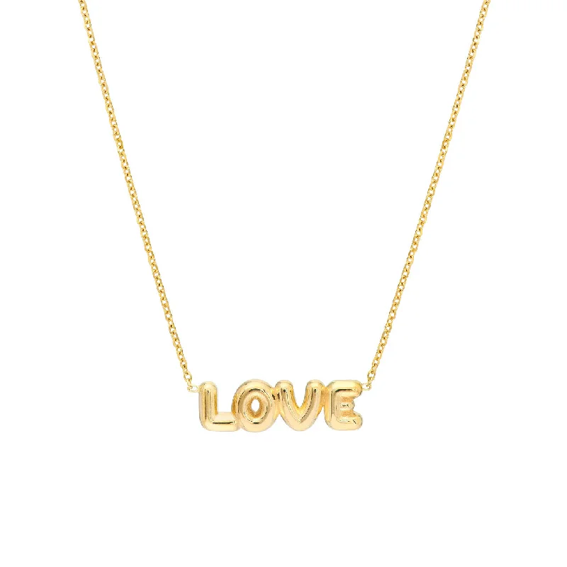 14K Yellow Gold Puff ''Love'' Pendant Necklace