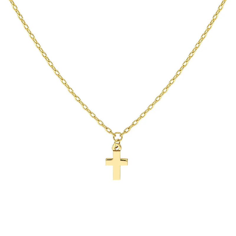 14K Yellow Gold Tiny Cross Pendant Necklace