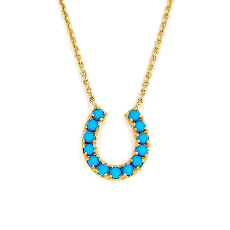 14K Yellow Gold Turquoise Horseshoe Pendant Necklace