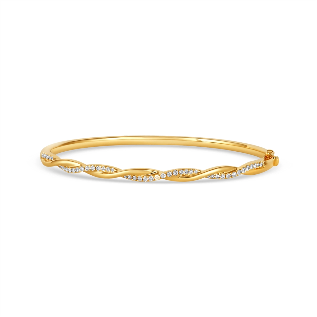 14K Yellow Gold Twisted Diamond Bangle Bracelet