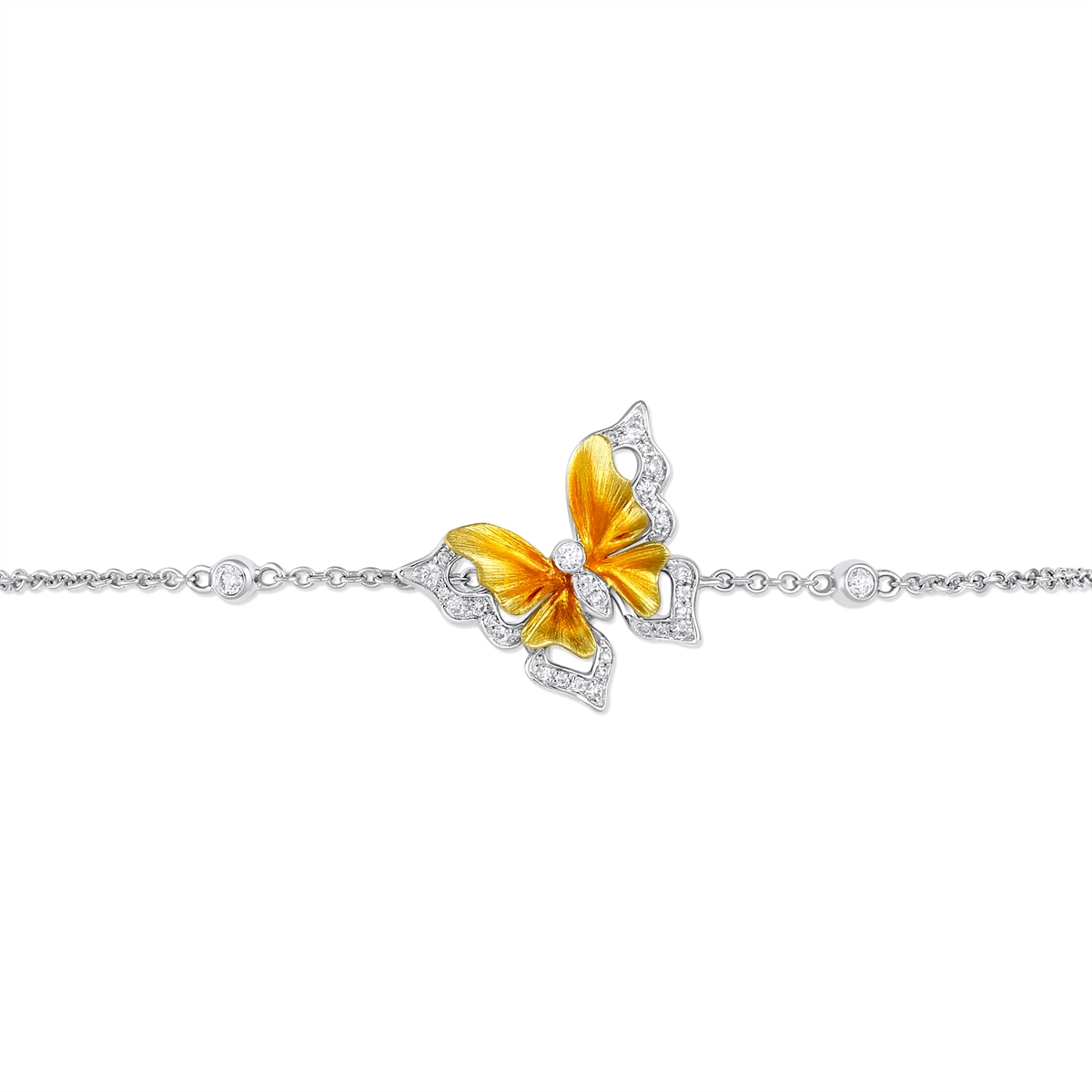 18K White Gold Yellow Butterfly Diamond Adjustable Bracelet