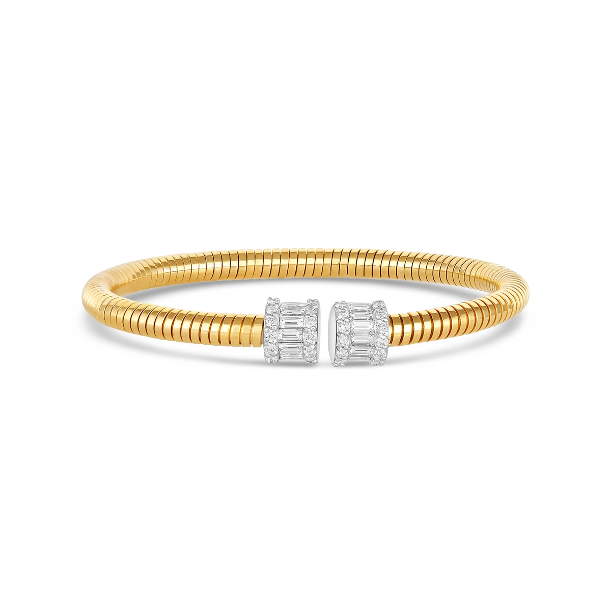 18K Yellow Gold Flexible Cuff Bracelet with White Gold Diamond Ends