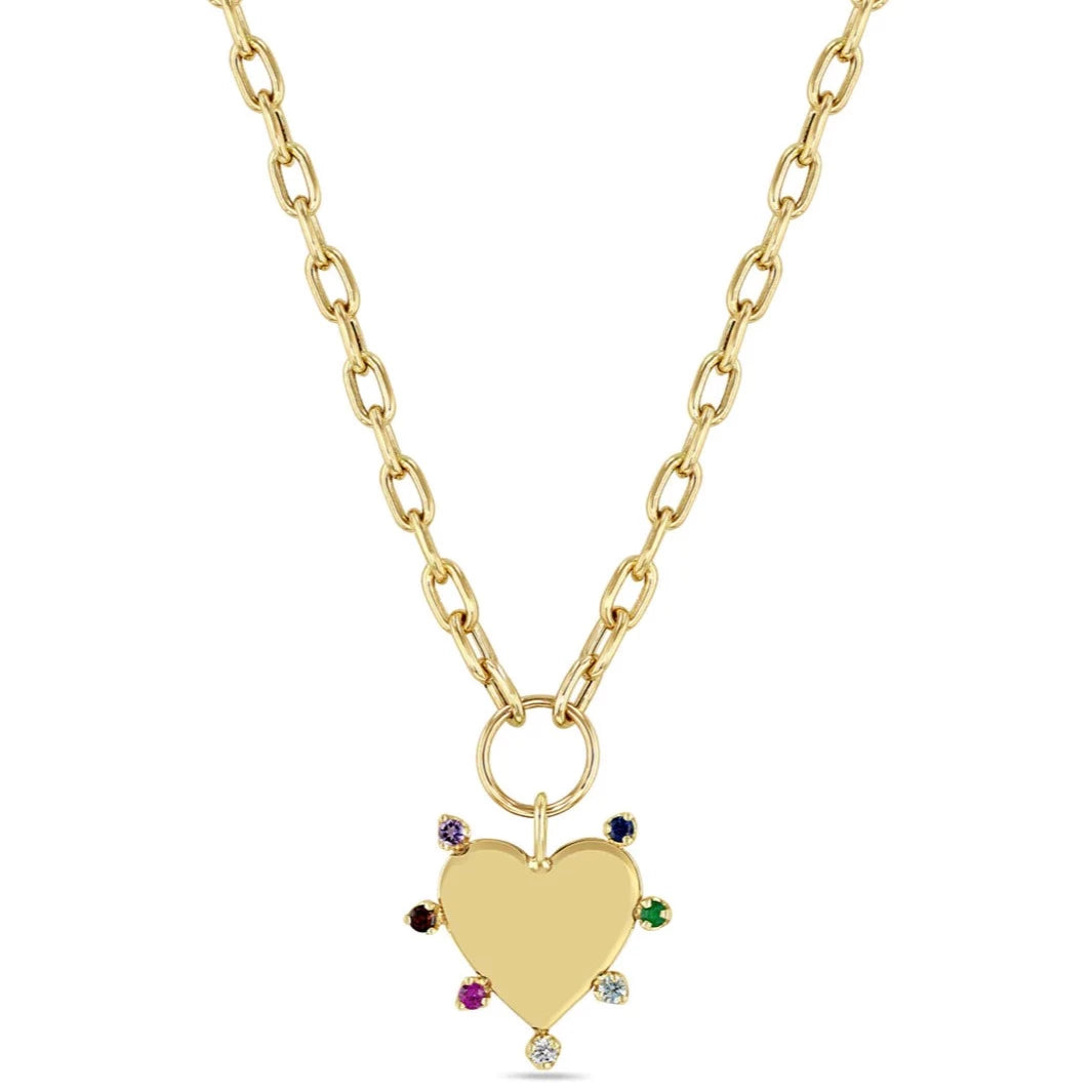 7 Rainbow Gemstones Heart Pendant