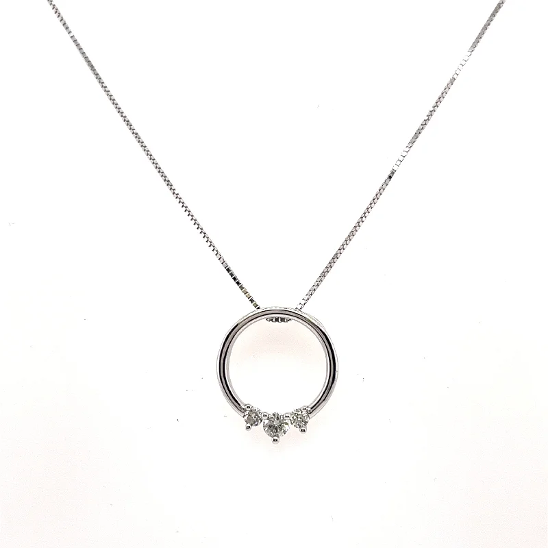 Bremer Jewelry 10K White Gold Round Shape Diamonds Circle Pendant  (.16ctw)