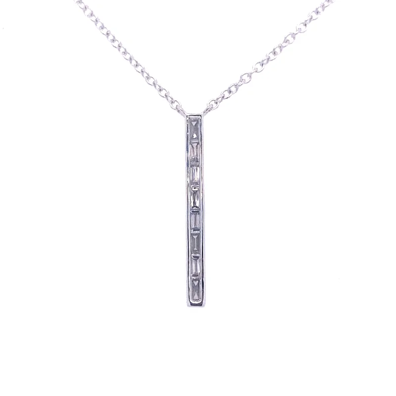 Bremer Jewelry 14K White Gold Straight Baguette Shape Diamonds Drop Pendant with a 14K White Gold Link Necklace (0.14ctw)