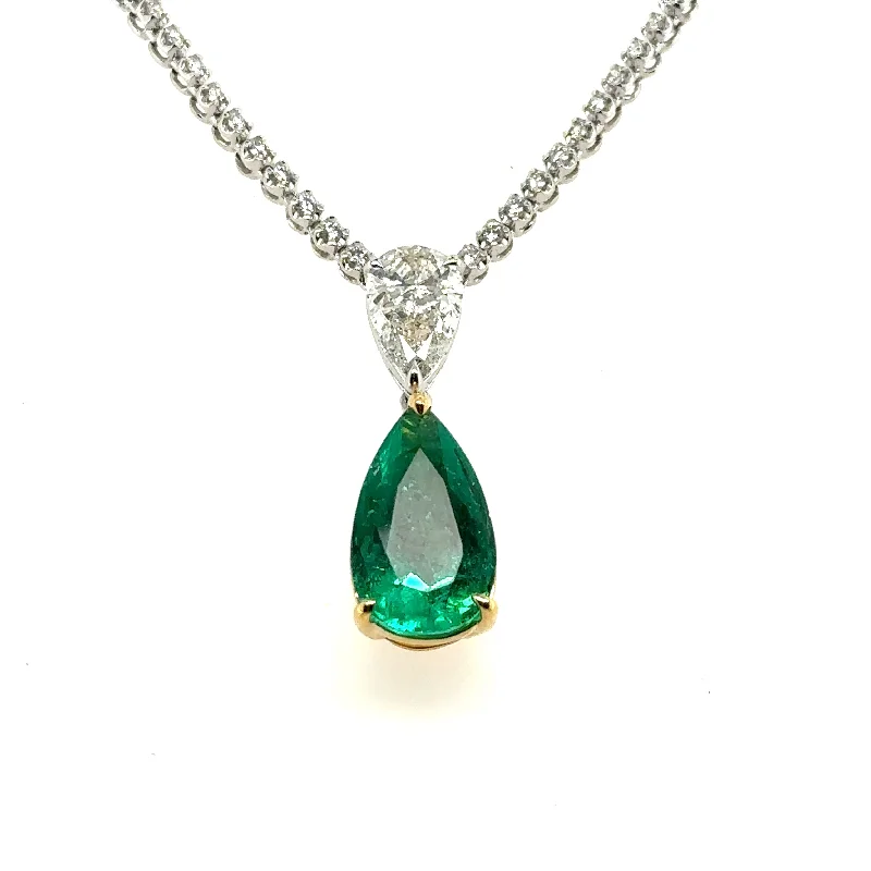 18K White/Yellow Gold Pear Shape Emerald and Diamond Lariat Pendant  (7.96ctw)