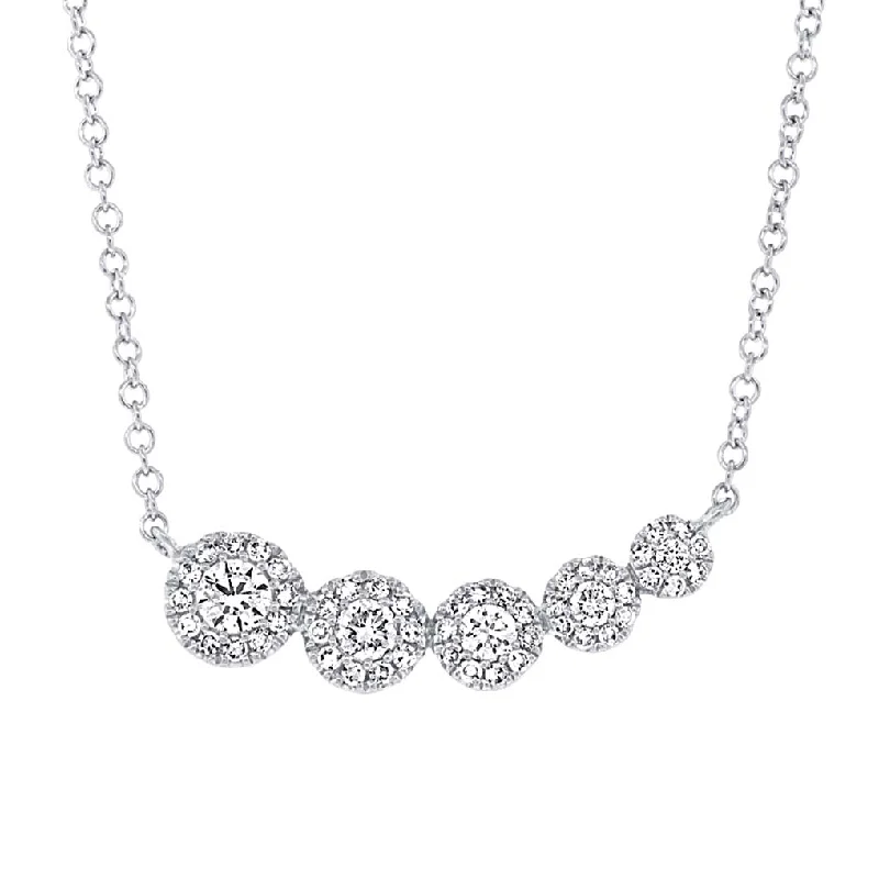 Bremer Jewelry Center of My World 14K White Gold Round Shape Diamond Multi Cluster Pendant with a 14K White Gold Cable Link Necklace (0.32ctw)