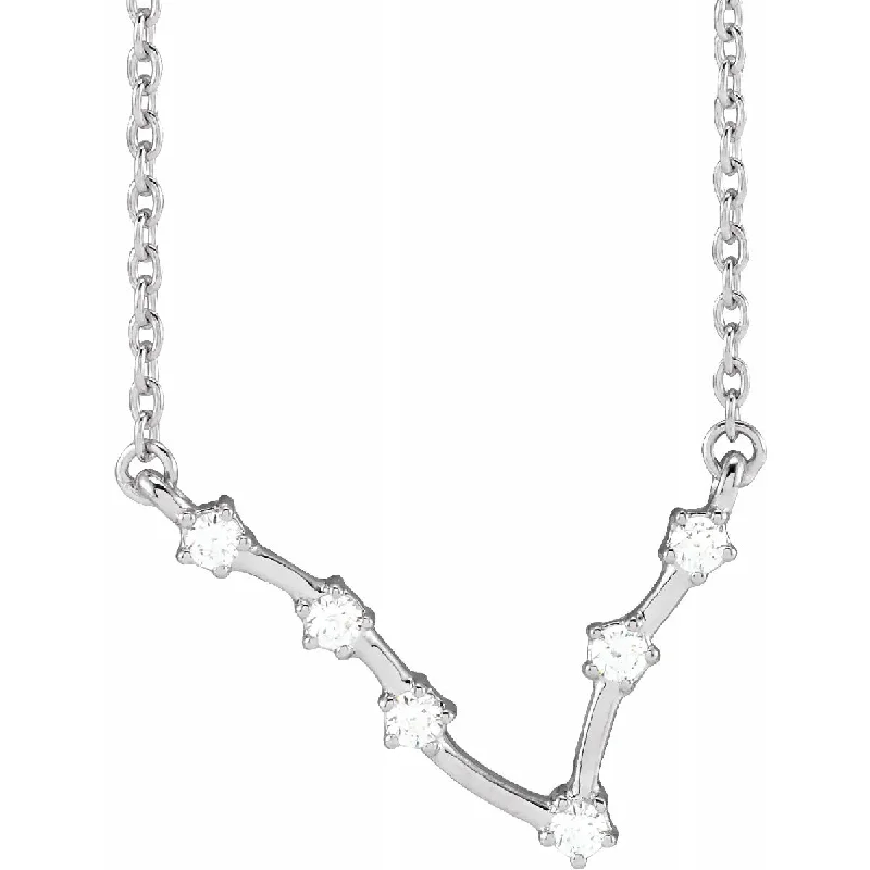 My Brightest Star 14K White Gold Diamond Pisces Zodiac Pendant with a 14K White Gold Cable Link Necklace (0.18ctw)